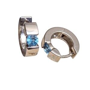 Borsheims Swiss Blue Topaz Sterling Silver Hoop Earrings $165